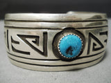 Quality Vintage Native American Navajo Geometric Water Wave Turquoise Sterling Silver Bracelet-Nativo Arts
