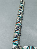 Important Vintage Native American Zuni Turquoise Inlay Sterling Silver Squash Blossom Necklace-Nativo Arts