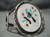 Striking Vintage Native American Navajo Turquoise Bluejay Sterling Silver Bracelet Old-Nativo Arts