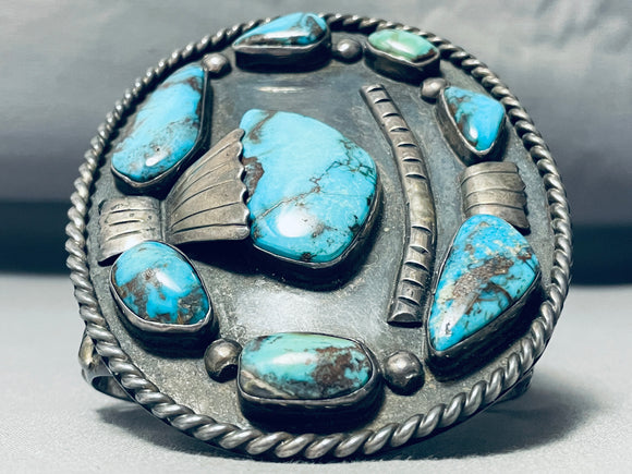 165 Grams Museum Vintage Native American Navajo Morenci Turquoise Sterling Silver Bracelet-Nativo Arts