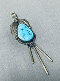 Traditional Vintage Native American Navajo Old Kingman Turquoise Sterling Silver Pendant-Nativo Arts