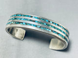 Intricately Inlaid Triple Row Vintage Native American Zuni Turquoise Sterling Silver Bracelet-Nativo Arts
