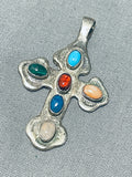 Beautiful Vintage Native American Navajo Turquoise Sterling Silver Cross Pendant-Nativo Arts