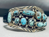 Very Unique Vintage Native American Navajo Spiderweb Turquoise Sterling Silver Leather Bracelet-Nativo Arts