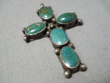 Magnificent Vintage Native American Navajo Early Green Turquoise Cross Sterling Silver Pendant-Nativo Arts