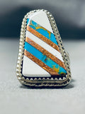 Exquisite Vintage Native American Navajo Turquoise White Buffalo Sterling Silver Ring-Nativo Arts