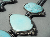 456 Grams Big Vintage Native American Navajo Turquoise Sterling Silver Squash Blossom Necklace-Nativo Arts