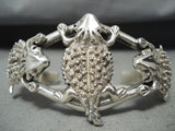 Impressive Signed Native American Navajo 3 Sterling Silver Toads Bracelet-Nativo Arts