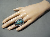 Huge Chunky Vintage Native American Navajo Persin Turquoise Sterling Silver Ring Old-Nativo Arts