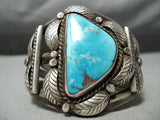 Museum Vintage Native American Navajo Old Morenci Turquoise Sterling Silver Bracelet Old-Nativo Arts