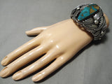 Huge Garden Of Leaves Vintage Native American Navajo Sterling Silver Royston Turquoise Bracelet-Nativo Arts