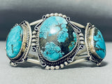 Triple Huge Vintage Native American Navajo Turquoise Sterling Silver Bracelet-Nativo Arts