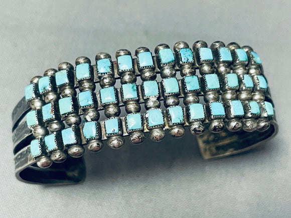 One Of The Best Ever Vintage Native American Zuni Squared Turquoise Sterling Silver Bracelet-Nativo Arts