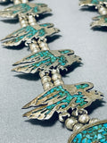 Extreme Detail Vintage Native American Navajo Turquoise Sterling Silver Squash Blossom Necklace-Nativo Arts