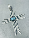 Important Native American Navajo Red Mountain Turquoise Sterling Silver Cross Pendant-Nativo Arts