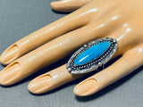 Dazzling Vintage Native American Navajo Blue Gem Turquoise Sterling Silver Ring-Nativo Arts