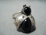 Whimsical Navajo Black Onyx Sterling Silver Ring Native American-Nativo Arts