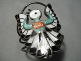 One Of Biggest Best Vintage Native American Zuni Bird Turquoise Inlay Sterling Silver Bracelet-Nativo Arts