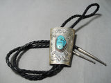Magnificent Vintage Native American Navajo Vivid Blue Turquoise Sterling Silver Bolo Tie-Nativo Arts
