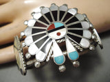 Incredible Vintage Zuni Native American Navajo Turquoise Sterling Silver Inlay Bracelet Old-Nativo Arts
