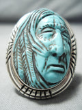 Native American Important Frnacisco Gomez Sterling Silver Hand Carved Turquoise Ring-Nativo Arts