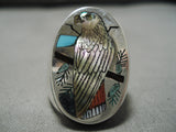 Important Zuni Native American Heavy Turquoise Sterling Silver Inlaid Ring-Nativo Arts