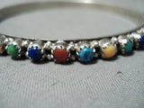 Colorful Native American Navajo Turquoise Coral Sterling Silver Bangle Bracelet-Nativo Arts