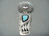Dynamic Native American Navajo Kingman Turquoise Sterling Silver Pin/ Pendant-Nativo Arts