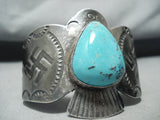 Earler Rare Vintage Native American Navajo Turquoise Whirling Logs Sterling Silver Bracelet-Nativo Arts
