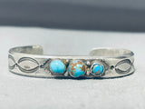 Native American Early 1900's Ingot Silver Vintage Bisbee Turquoise Bracelet Old-Nativo Arts