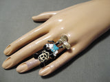 So Detailed!! Zuni Native American Turquoise Sterling Silver Mickey Ring-Nativo Arts