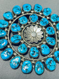 Gorgeous Vintage Native American Navajo Turquoise Cluster Sterling Silver Large Pin-Nativo Arts