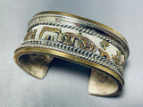 Unique Signed Native American Navajo Sterling Silver 12k Gold Storyteller Scene Bracelet-Nativo Arts