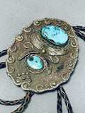 Sensational Vintage Native American Navajo Kingman Turquoise Sterling Silver Bolo-Nativo Arts