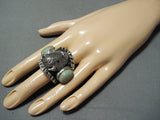 Heavy Buffalo Native American Navajo Royston Turquoise Sterling Silver Buffalo Ring-Nativo Arts