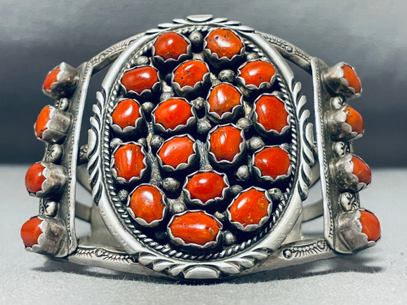 One Of The Best Vintage Native American Navajo Coral Sterling Silver Bracelet-Nativo Arts