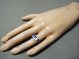 Native American Stunning Vintage Navaj Lapis Opal Sterling Silver Inlay Ring-Nativo Arts