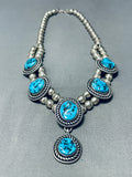 Signed Vintage Native American Navajo Sleeping Beauty Turquoise Sterling Silver Necklace-Nativo Arts