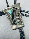 Amazing Vintage Native American Navajo Spiderweb Turquoise Shell Sterling Silver Bolo Tie-Nativo Arts
