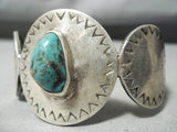 Rare Vintage Navajo/ Hopi Turquoise Coin Silver Bracelet Old-Nativo Arts