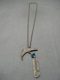 Important Vintage Native American Navajo Eagle Jimmie King Jr Turquoise Sterling Silver Necklace-Nativo Arts