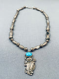 Eye-catching Vintage Native American Navajo Old Kingman Turquoise Sterling Silver Necklace-Nativo Arts