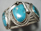 Huge Museum Vintage Native American Navajo Triple Turquoise Sterling Silver Bracelet Old-Nativo Arts