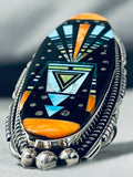One Of The Biggest And Most Intricate Native American Navajo Turquoise Sterling Silver Ring-Nativo Arts