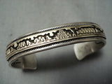 Thick Hand Tooled Vintage Native American Navajo Gold Pueblo Sterling Silver Bracelet-Nativo Arts