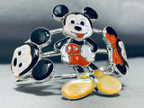 Native American Mind Boggling Workmanship Zuni Mickey Mouse Coral Sterling Silver Bracelet-Nativo Arts