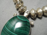 Stunning Vintage Native American Navajo Hand Tooled Sterling Silver Malachite Necklace-Nativo Arts