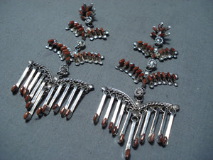 Breathtaking Zuni Coral Sterling Silver Dangle Earrings Native American-Nativo Arts