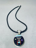 Very Intricate Native American Navajo Space Kachina Turquoise Sterling Silver Necklace-Nativo Arts