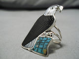 Important Native American Zuni Harlan Coonsis Turquoise Inlay Sterling Silver Ring-Nativo Arts